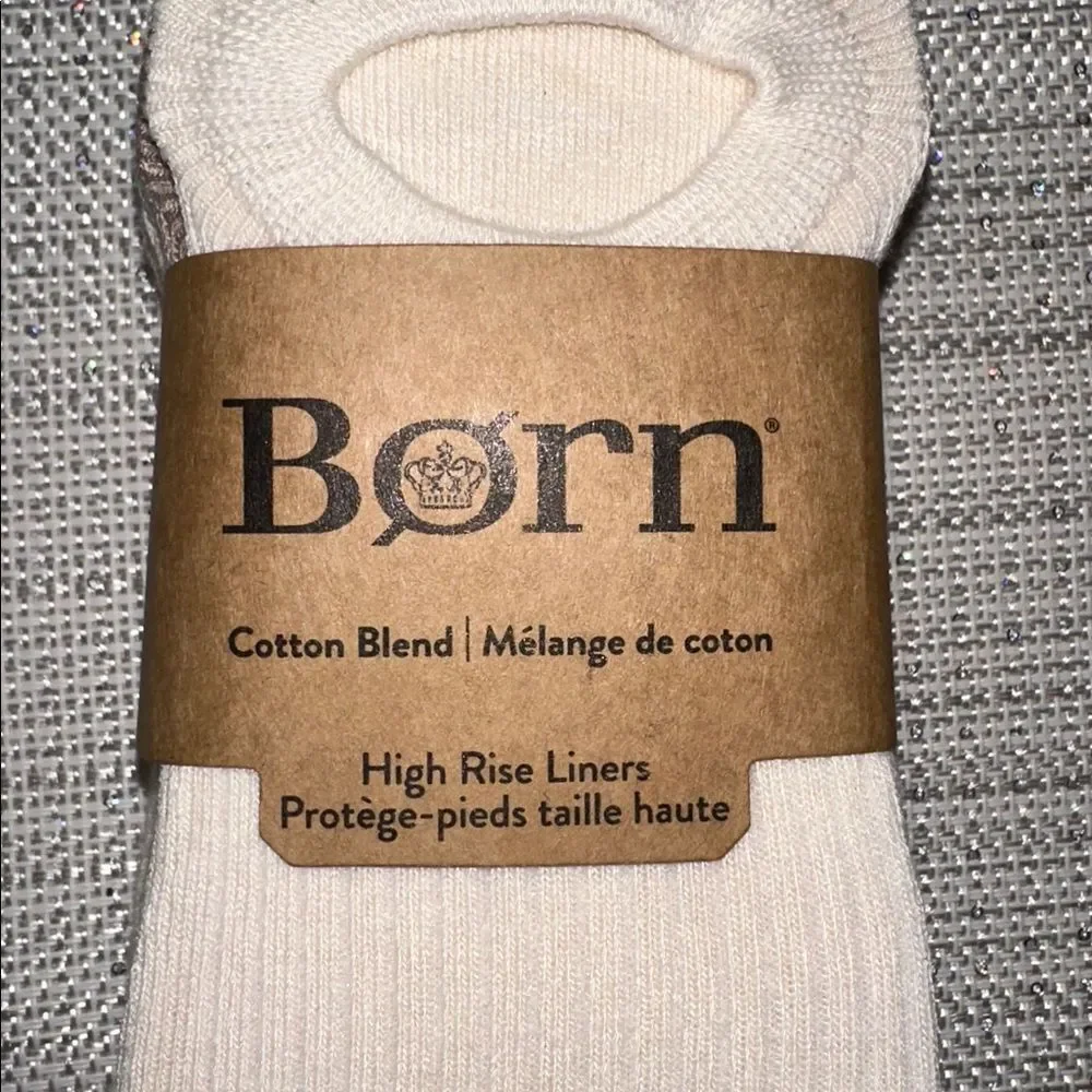 BORN Ivory White Heather Tan Pk of 8 Cotton Blend High Rise Liners Foot Socks